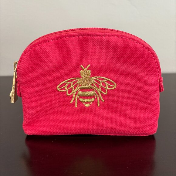 Spartina 449 Small Pink Canvas Embroidered Gold Bee Cosmetic Case - Picture 1 of 7